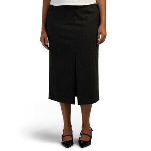 THEORY BLACK/CHARCOAL Wool Blend Midi Trouser Skirt